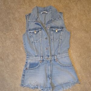 Zara Sky Blue Denim Overalls